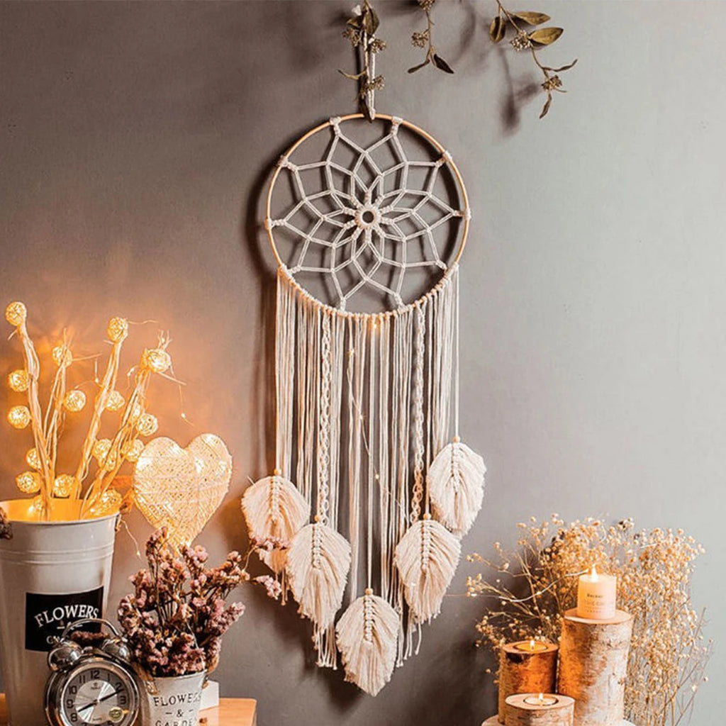 Macrame Dream Catcher Bohemian Leaf Wall Hanging Nordic Decor Boho Handmade Tapestry Ornaments for Home Living Room Decoration