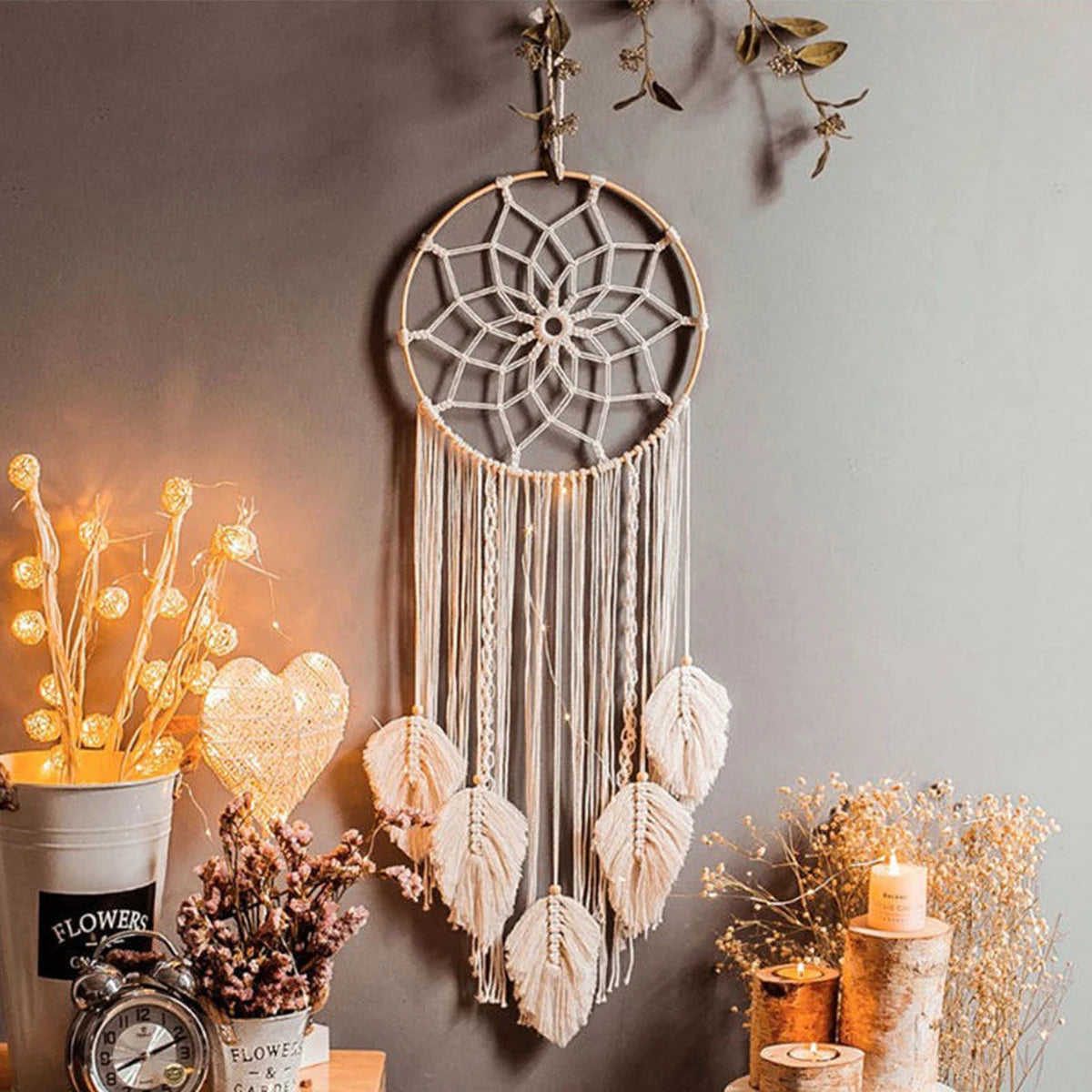 Macrame Dream Catcher Bohemian Leaf Wall Hanging Nordic Decor Boho Handmade Tapestry Ornaments for Home Living Room Decoration